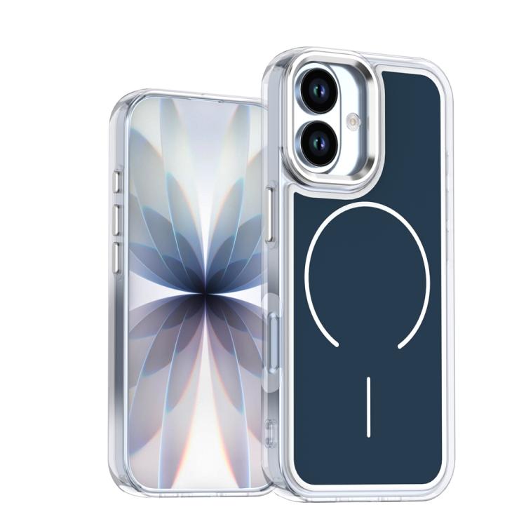 

For iPhone 17 Electroplated Dual Color PC Hybrid TPU Soft Frame MagSafe Phone Case(Blue)