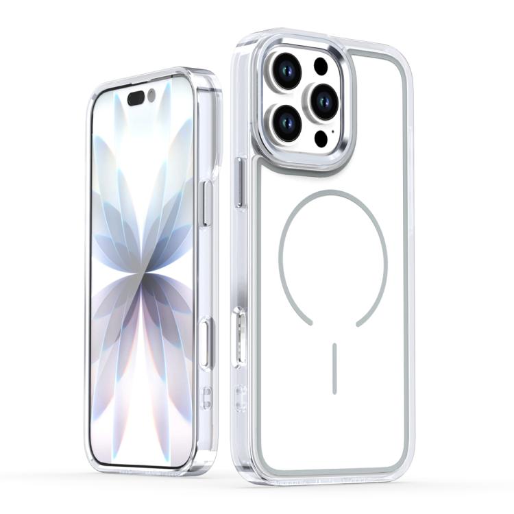 

For iPhone 16 Pro Max Electroplated Dual Color PC Hybrid TPU Soft Frame MagSafe Phone Case(White)