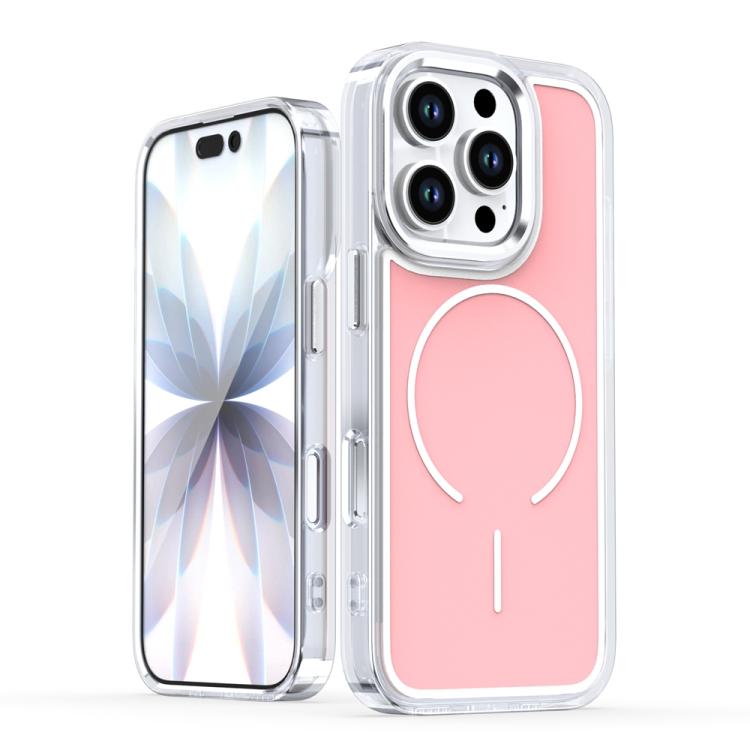 

For iPhone 16 Pro Electroplated Dual Color PC Hybrid TPU Soft Frame MagSafe Phone Case(Pink)