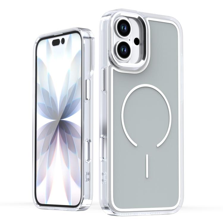 

For iPhone 16 Plus Electroplated Dual Color PC Hybrid TPU Soft Frame MagSafe Phone Case(Grey)