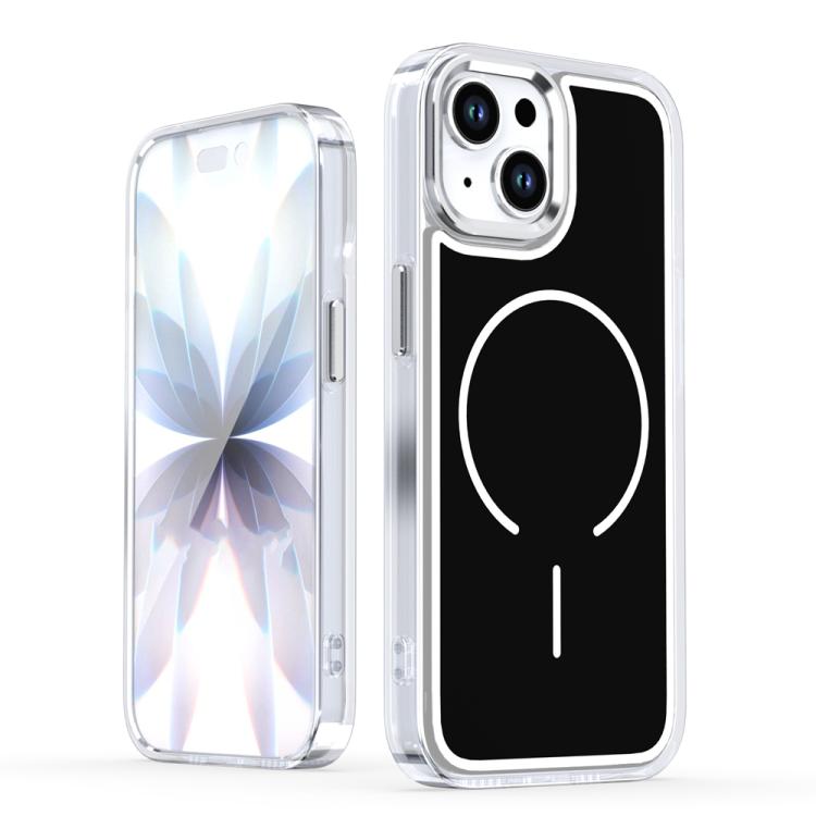

For iPhone 15 Electroplated Dual Color PC Hybrid TPU Soft Frame MagSafe Phone Case(Black)