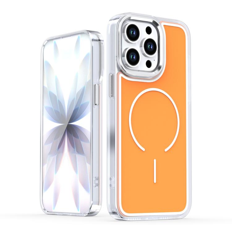 

For iPhone 14 Pro Max Electroplated Dual Color PC Hybrid TPU Soft Frame MagSafe Phone Case(Orange)