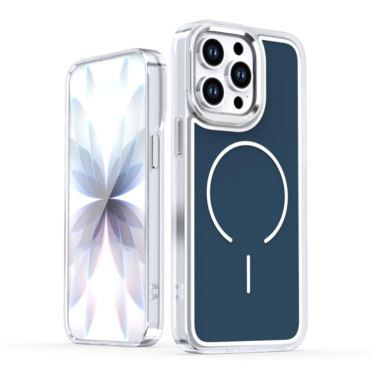 

For iPhone 14 Pro Max Electroplated Dual Color PC Hybrid TPU Soft Frame MagSafe Phone Case(Blue)