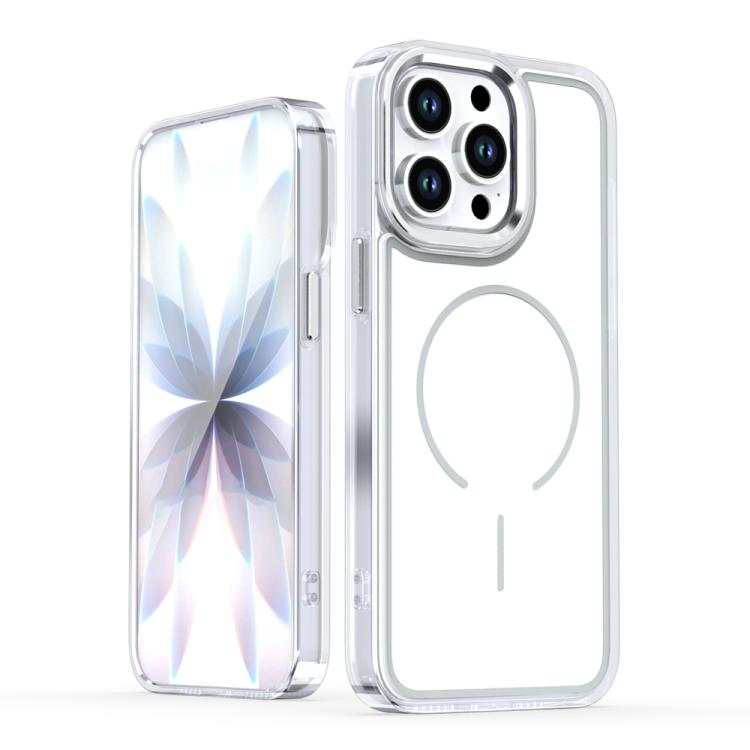 

For iPhone 14 Pro Max Electroplated Dual Color PC Hybrid TPU Soft Frame MagSafe Phone Case(White)