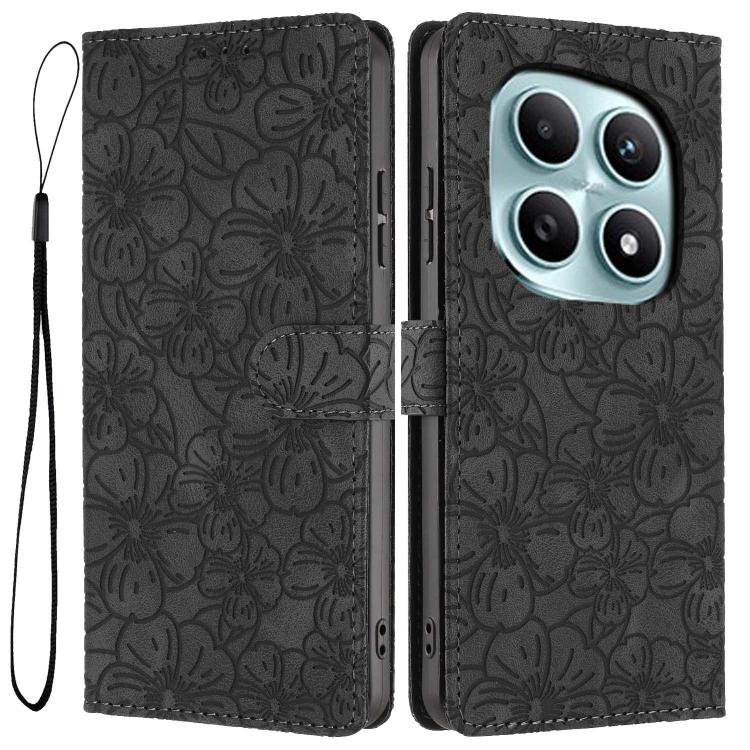 

For Redmi Note 15 5G Global 164mm Cherry Blossoms Embossed Leather Phone Case(Black)