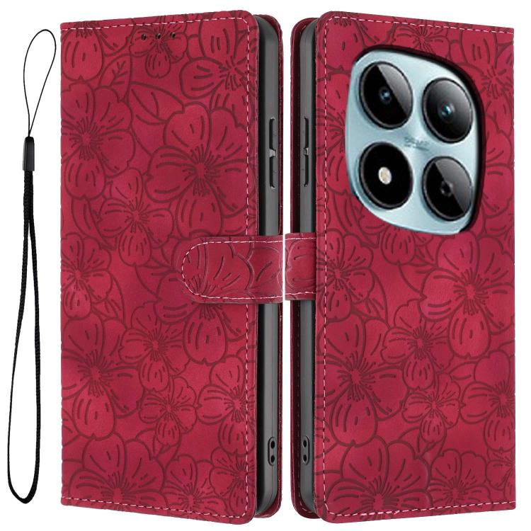 

For Redmi Note 15 Pro 5G Global 163.6mm Cherry Blossoms Embossed Leather Phone Case(Red)
