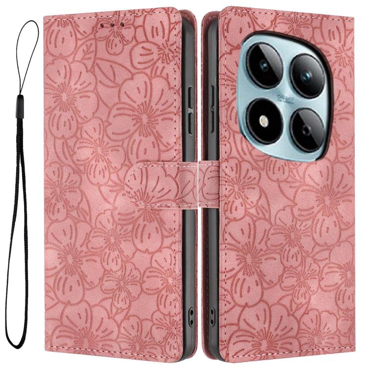 

For Redmi Note 15 Pro 5G Global 163.6mm Cherry Blossoms Embossed Leather Phone Case(Pink)