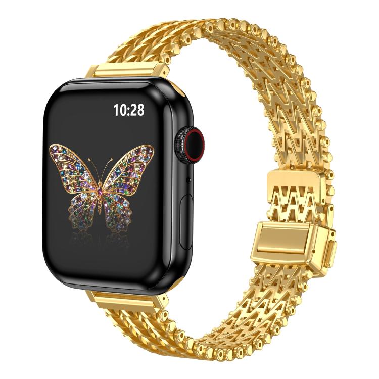 

For Apple Watch 46mm / 49mm / 45mm / 44mm Slim Magnetic Snap Clasp Steel Mesh Metal Watch Band(Gold)