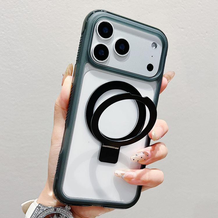 

For iPhone 17 Pro Max Translucent Edge Transparency Metal Holder MagSafe Phone Case(Black)