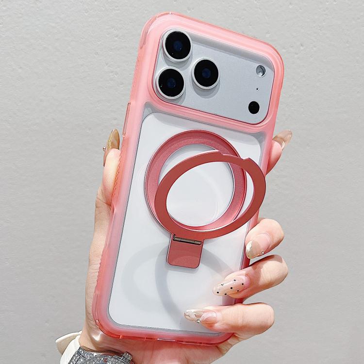 

For iPhone 17 Pro Max Translucent Edge Transparency Metal Holder MagSafe Phone Case(Pink)