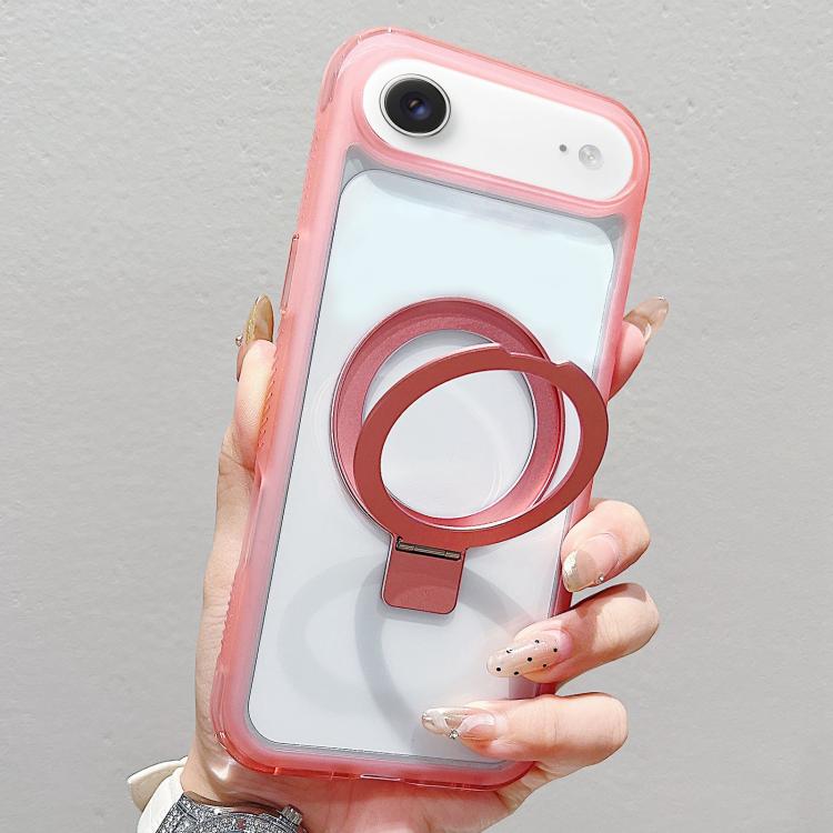 

For iPhone Air Translucent Edge Transparency Metal Holder MagSafe Phone Case(Pink)