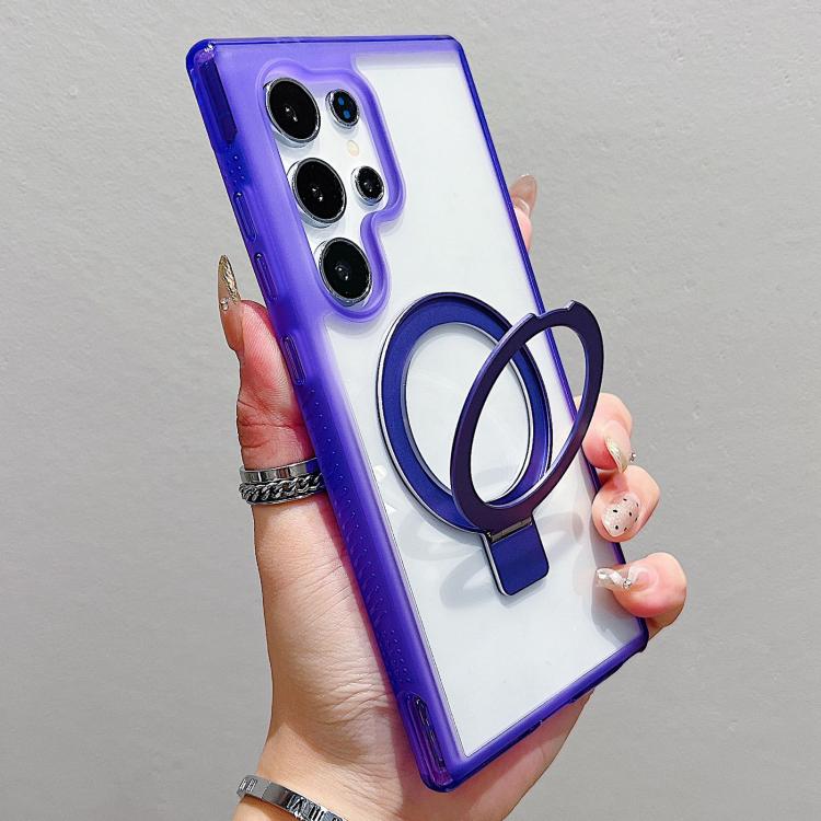

For Samsung Galaxy S25 Ultra 5G Translucent Edge Transparency Metal Holder MagSafe Phone Case(Purple)