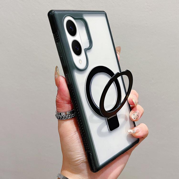 

For Samsung Galaxy S25 Edge 5G Translucent Edge Transparency Metal Holder MagSafe Phone Case(Black)