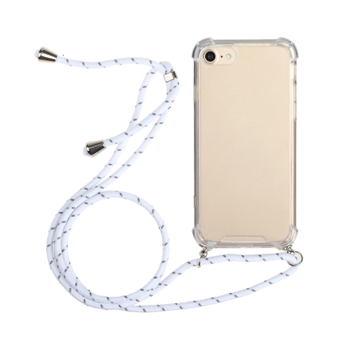 

For iPhone SE 2022 / SE 2020 / 8 / 7 Four-Corner Shockproof Transparent TPU Protective Case with Lanyard(White)