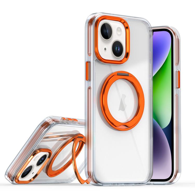 

For iPhone 14 Plus Magnetic 360 Degree Rotating Holder Phone Case(Orange)