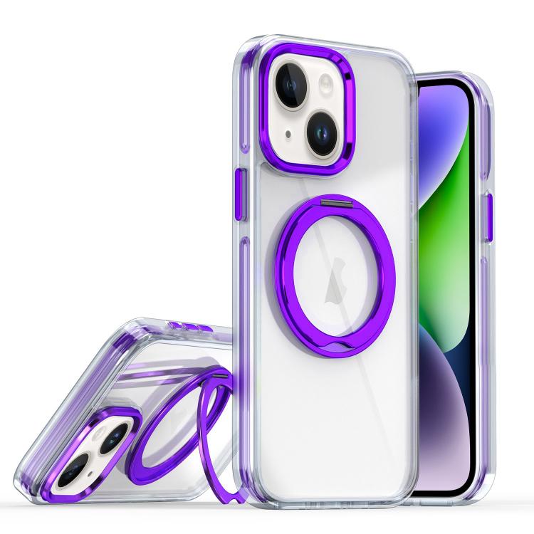 

For iPhone 14 Plus Magnetic 360 Degree Rotating Holder Phone Case(Purple)