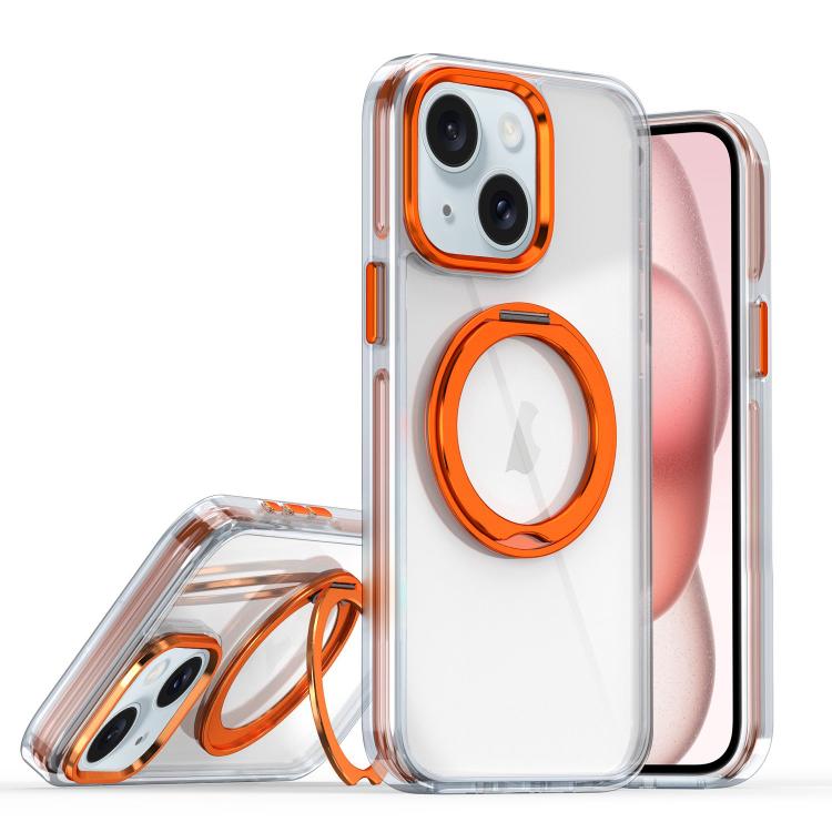 For iPhone 15 Magnetic 360 Degree Rotating Holder Phone Case(Orange)