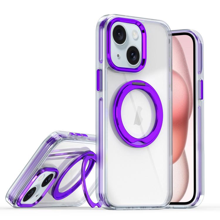 

For iPhone 15 Magnetic 360 Degree Rotating Holder Phone Case(Purple)