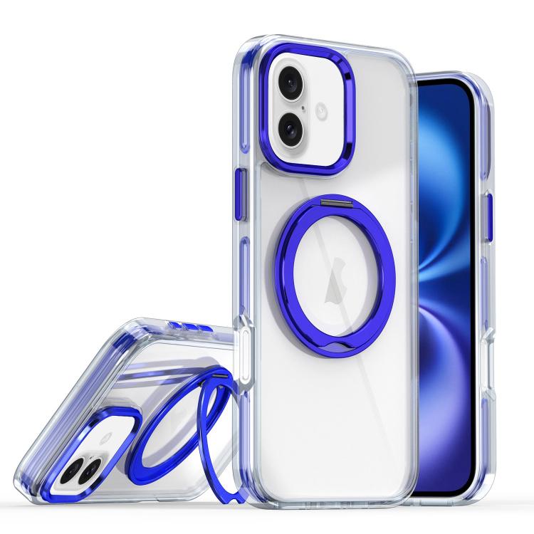 

For iPhone 16 Plus Magnetic 360 Degree Rotating Holder Phone Case(Blue)