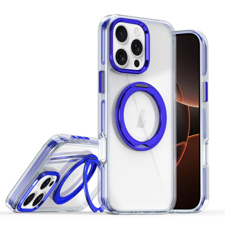 

For iPhone 16 Pro Magnetic 360 Degree Rotating Holder Phone Case(Blue)