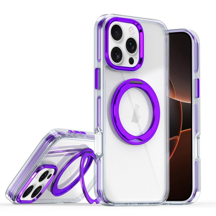 For iPhone 16 Pro Magnetic 360 Degree Rotating Holder Phone Case(Purple)