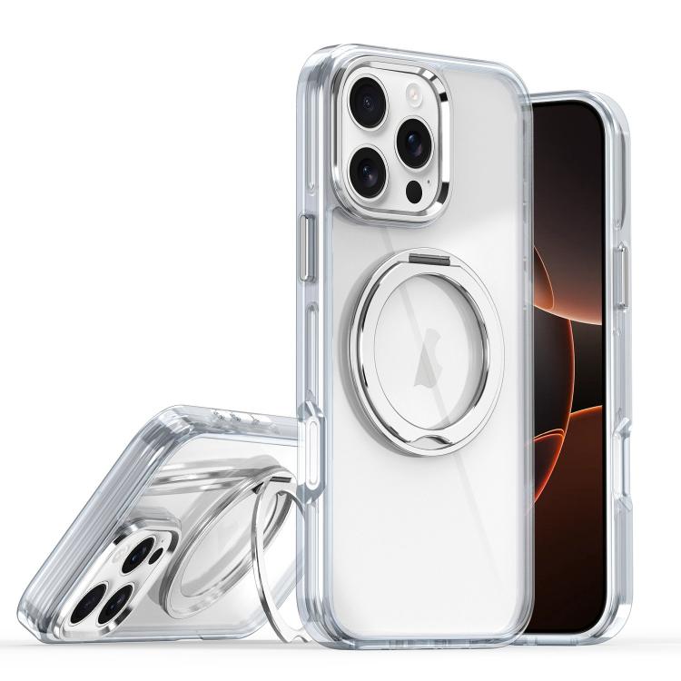 

For iPhone 16 Pro Magnetic 360 Degree Rotating Holder Phone Case(White)