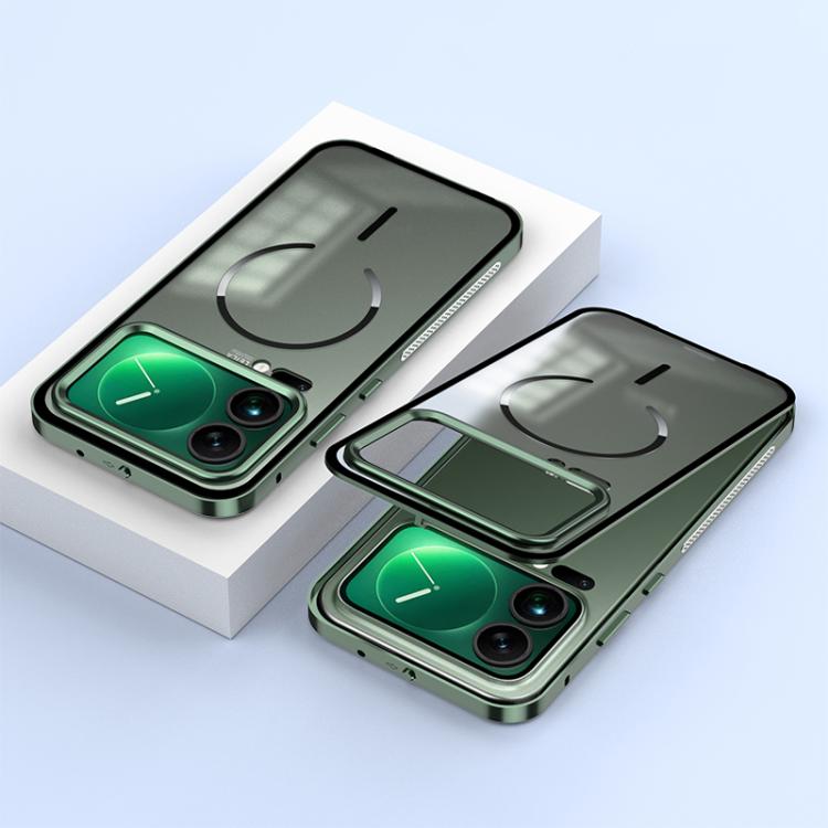 

For Xiaomi 17 Pro Single-sided Snap Buckle Metal Frame Frosted MagSafe Phone Case(Dark Green)