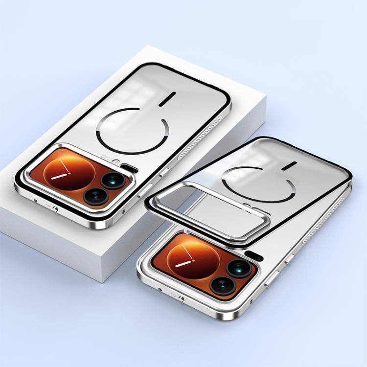 

For Xiaomi 17 Pro Max Single-sided Snap Buckle Metal Frame Frosted MagSafe Phone Case(Silver)