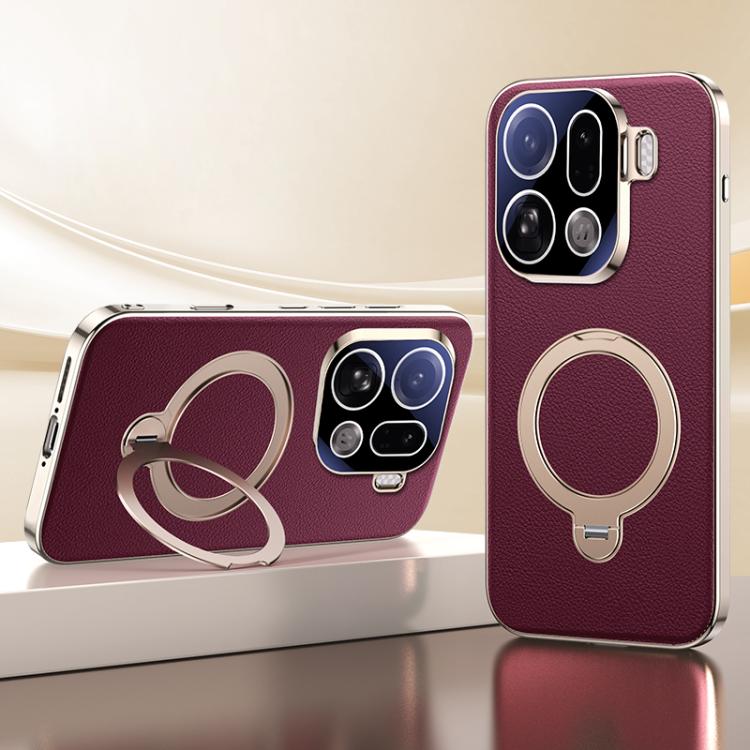 

For OPPO Find X9 Pro Skin Feel Leather Texture Cooling MagSafe Phone Case with 360 Degrees Rotating Holder(Red)