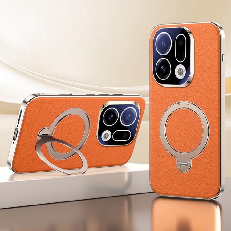 

For OPPO Find X9 Skin Feel Leather Texture Cooling MagSafe Phone Case with 360 Degrees Rotating Holder(Orange)