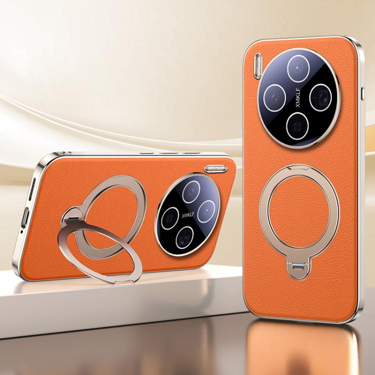 

For vivo X300 Skin Feel Leather Texture Cooling MagSafe Phone Case with 360 Degrees Rotating Holder(Orange)