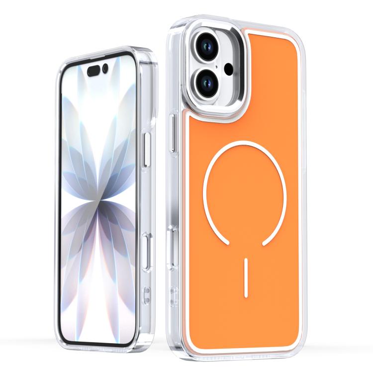 

For iPhone 16 Plus Bright Shadow Two-color MagSafe Magnetic Phone Case(Orange)