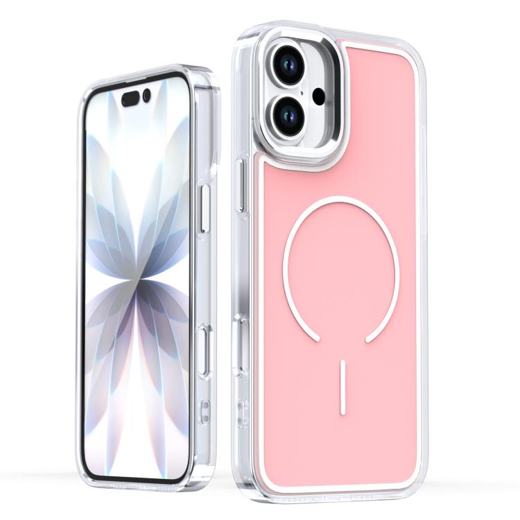 

For iPhone 16 Plus Bright Shadow Two-color MagSafe Magnetic Phone Case(Pink)