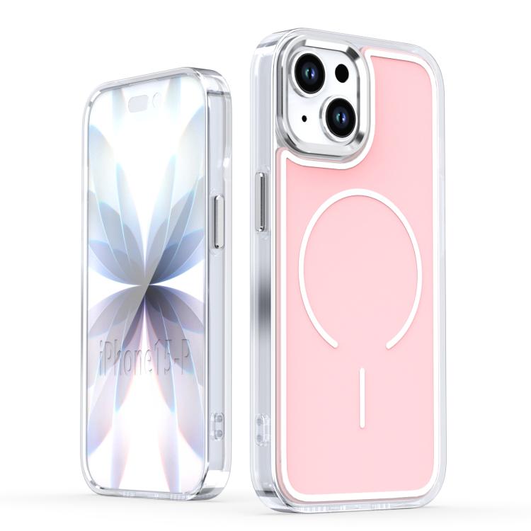

For iPhone 15 Bright Shadow Two-color MagSafe Magnetic Phone Case(Pink)