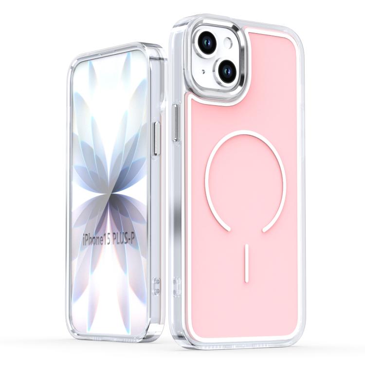 

For iPhone 14 Plus Bright Shadow Two-color MagSafe Magnetic Phone Case(Pink)