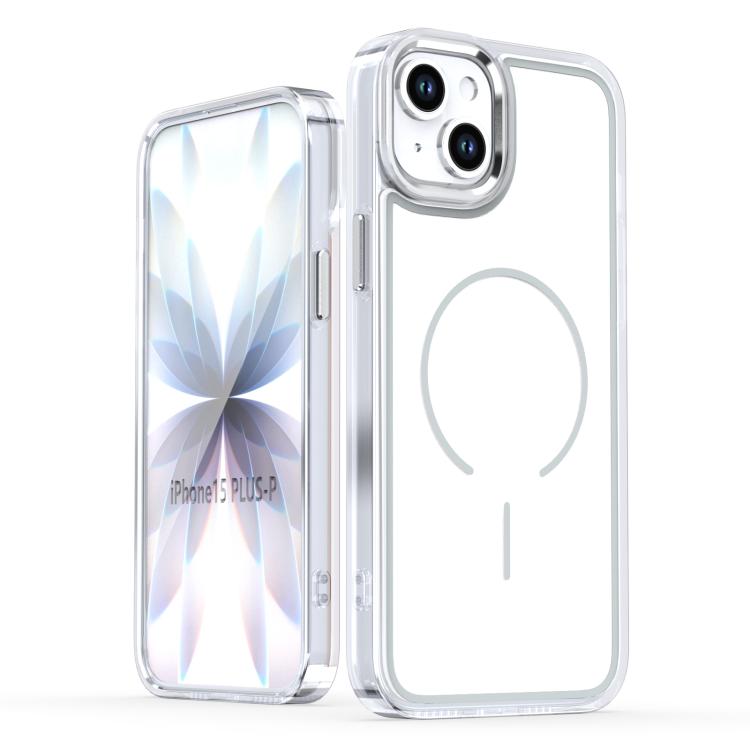 

For iPhone 14 Plus Bright Shadow Two-color MagSafe Magnetic Phone Case(White)