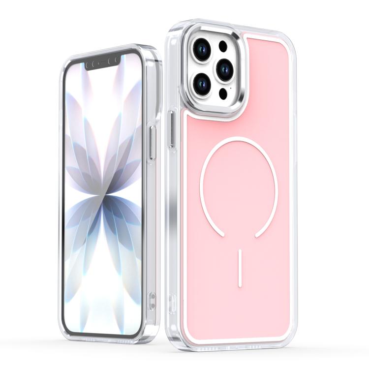 

For iPhone 12 Pro Max Bright Shadow Two-color MagSafe Magnetic Phone Case(Pink)