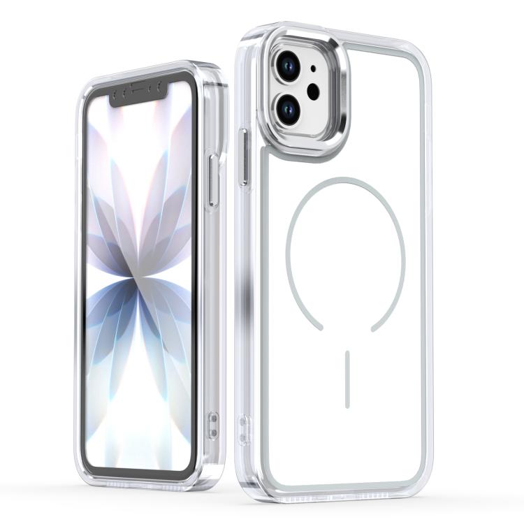 

For iPhone 11 Bright Shadow Two-color MagSafe Magnetic Phone Case(White)