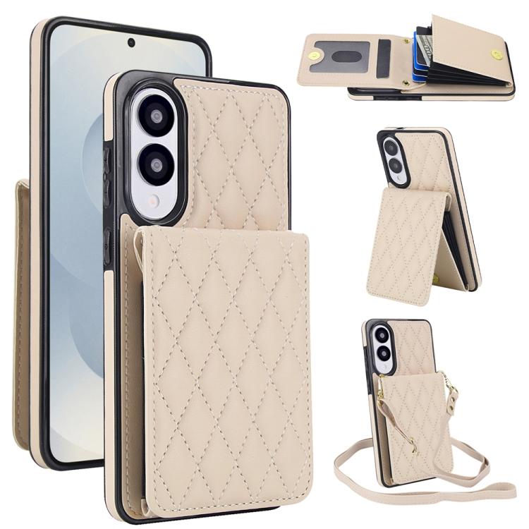 

For Samsung Galaxy S25 Edge 5G YM015 Crossbody Rhombic Card Bag RFID Phone Case(White)