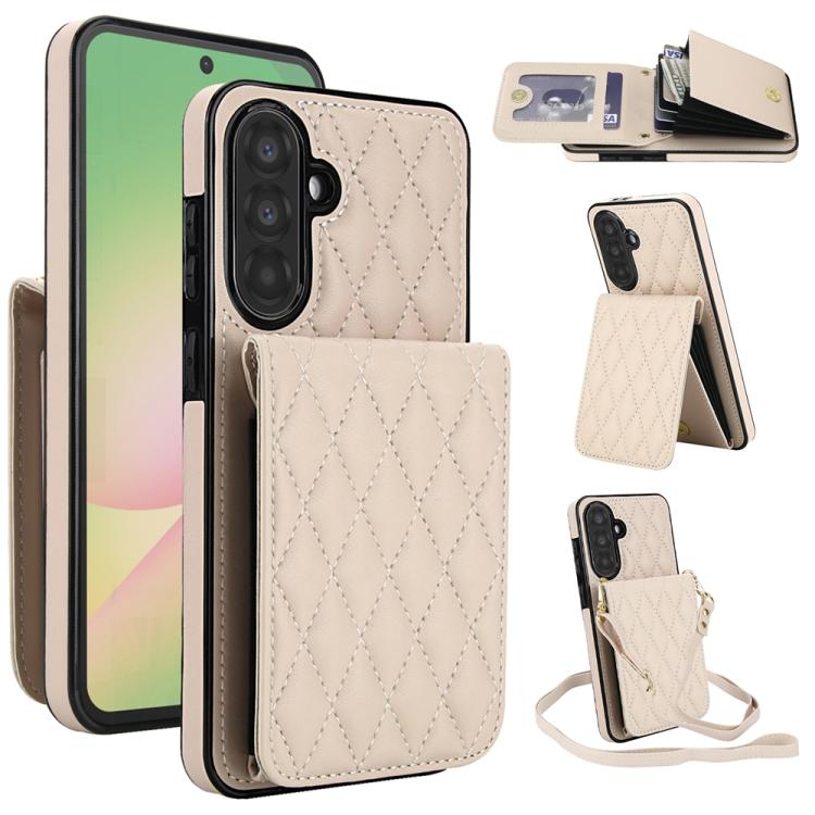 

For Samsung Galaxy A56 5G YM015 Crossbody Rhombic Card Bag RFID Phone Case(White)