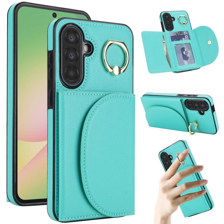 

For Samsung Galaxy A56 5G Ring Holder Card Bag Skin Feel Phone Case(Green)