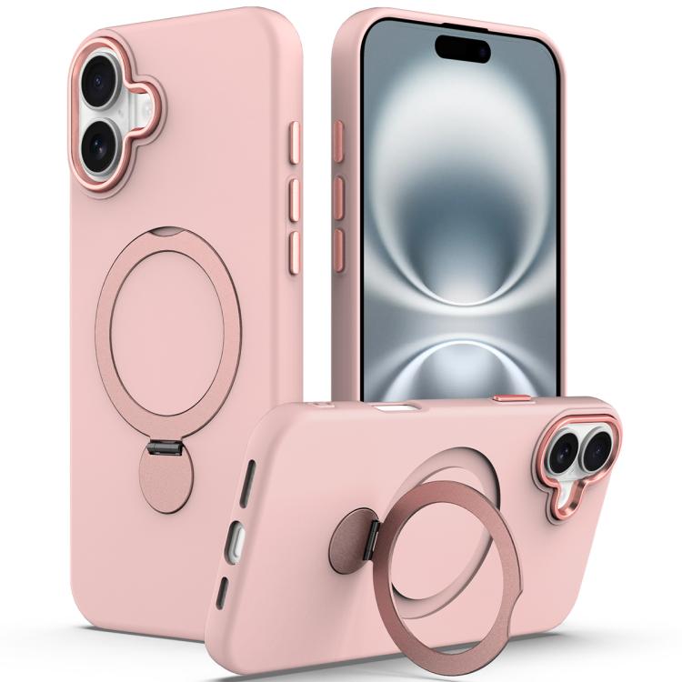 For iPhone 16 Plus Gen1.5 Pivot Ring Holder TPU Hybrid PC Phone Case(Pink)