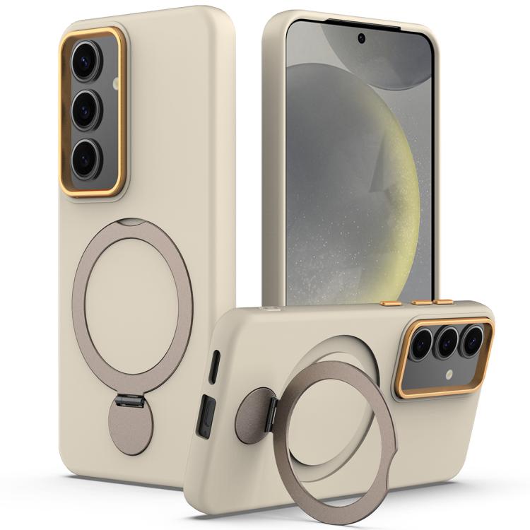 

For Samsung Galaxy S24 / S25 5G Gen1.5 Pivot Ring Holder TPU Hybrid PC Phone Case(Apricot)