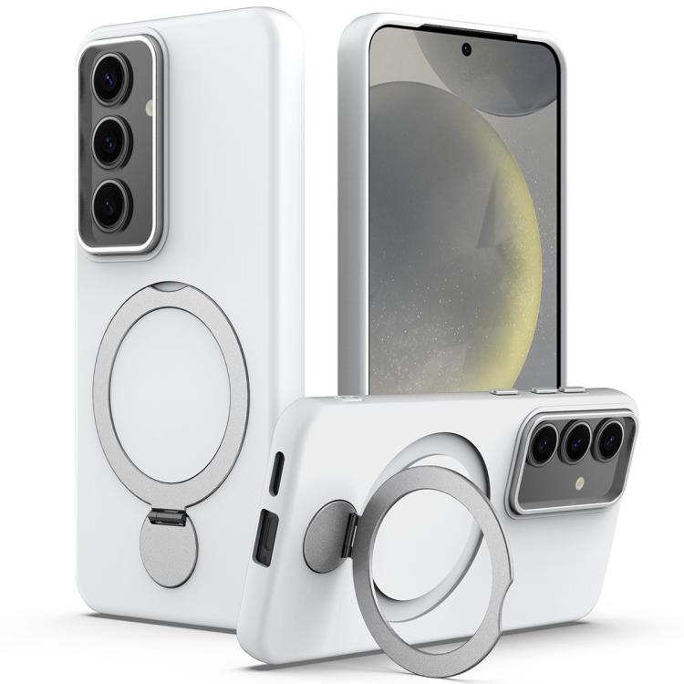 

For Samsung Galaxy S24+ / S25+ 5G Gen1.5 Pivot Ring Holder TPU Hybrid PC Phone Case(White)