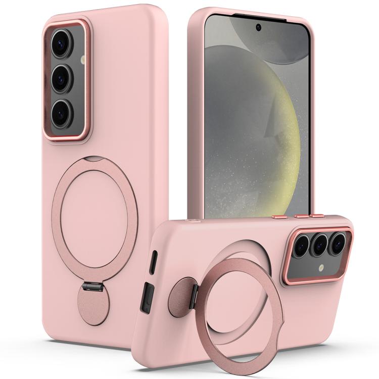 

For Samsung Galaxy S24+ / S25+ 5G Gen1.5 Pivot Ring Holder TPU Hybrid PC MagSafe Phone Case(Pink)
