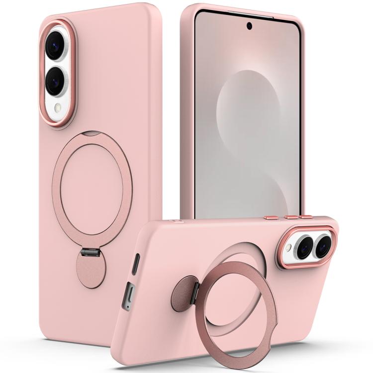 

For Samsung Galaxy S25 Edge 5G Gen1.5 Pivot Ring Holder TPU Hybrid PC Phone Case(Pink)