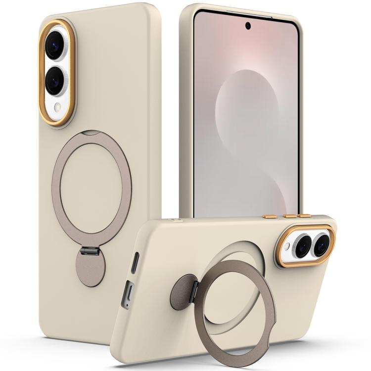 For Samsung Galaxy S25 Edge 5G Gen1.5 Pivot Ring Holder TPU Hybrid PC Phone Case(Apricot)
