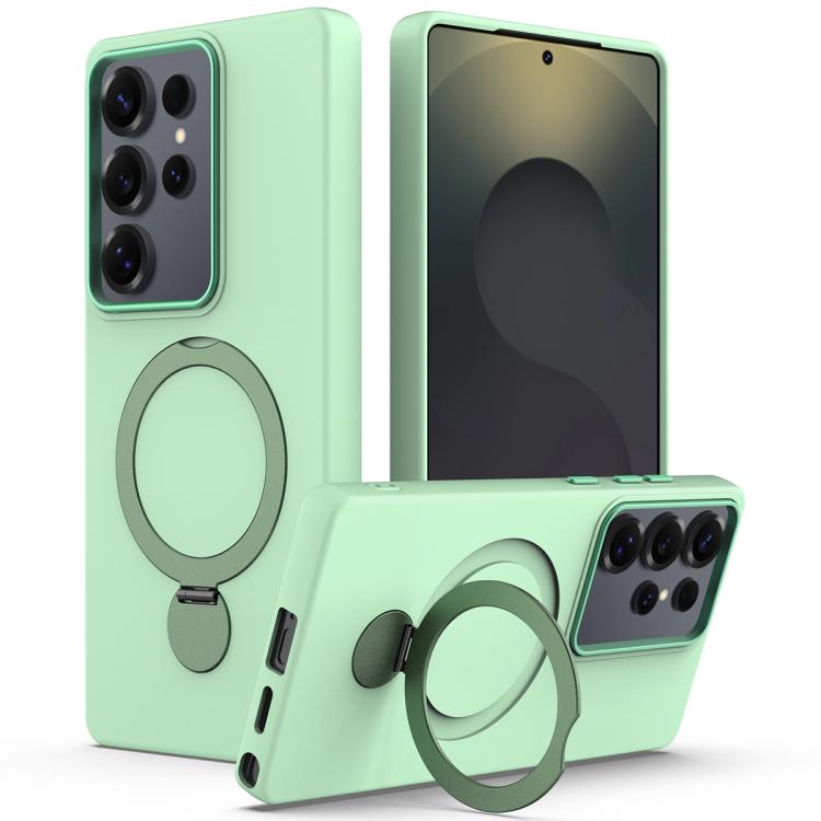 

For Samsung Galaxy S25 Ultra 5G Gen1.5 Pivot Ring Holder TPU Hybrid PC MagSafe Phone Case(Green)