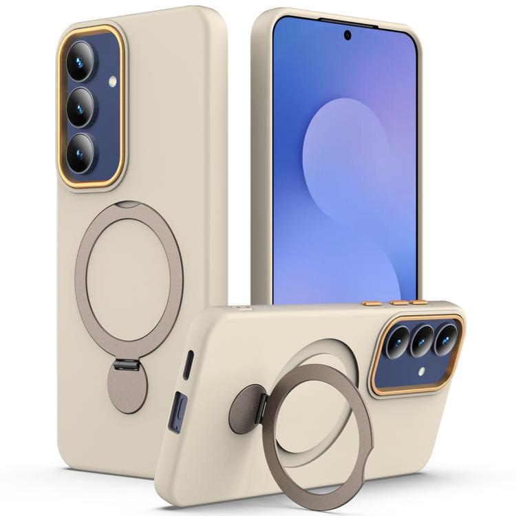 

For Samsung Galaxy S25 FE 5G Gen1.5 Pivot Ring Holder TPU Hybrid PC Phone Case(Apricot)