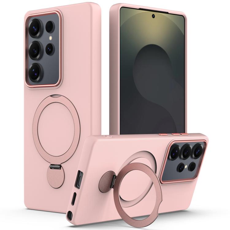 

For Samsung Galaxy S24 Ultra 5G Gen1.5 Pivot Ring Holder TPU Hybrid PC Phone Case(Pink)